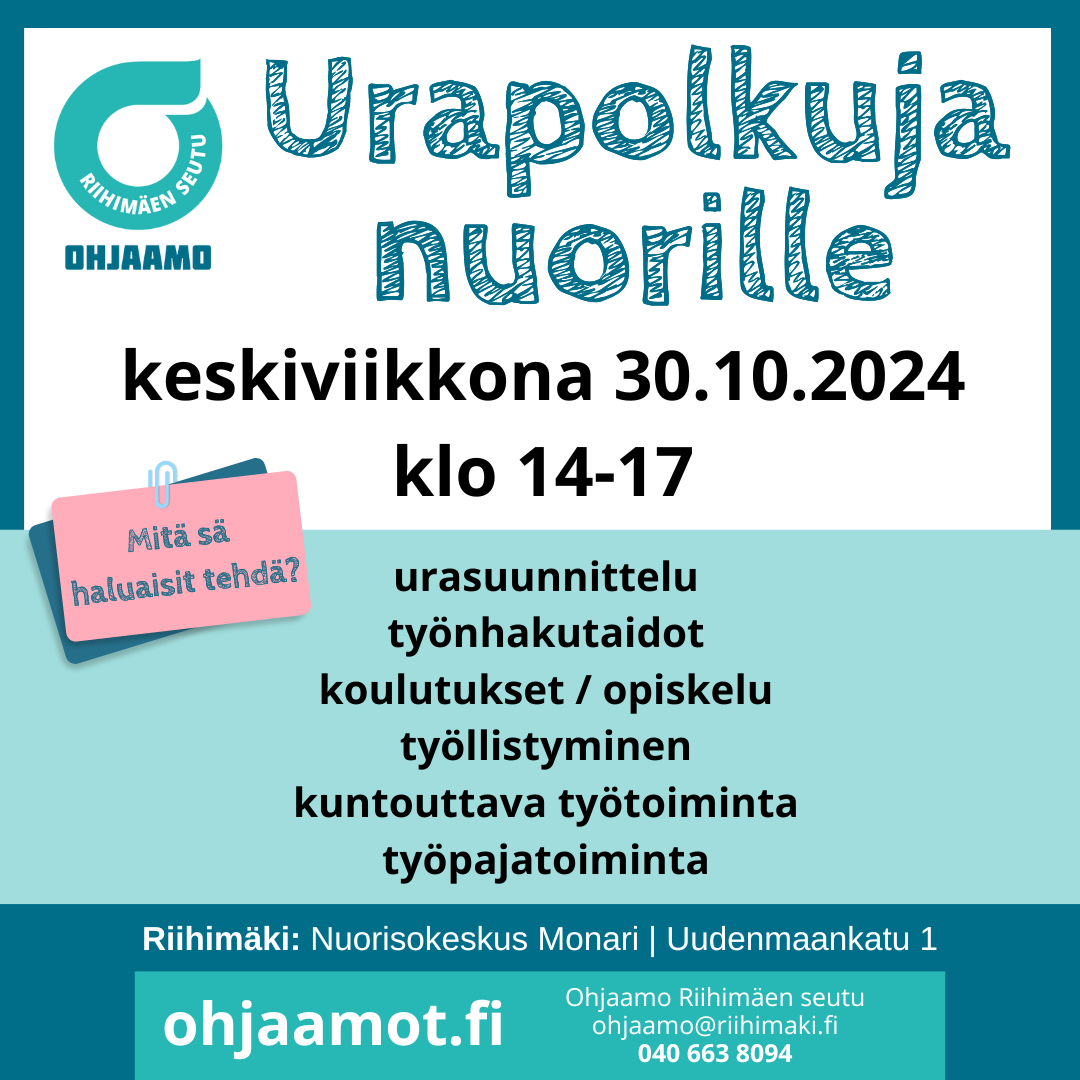 Ohjaamon urapolkuja nuorille tapahtumamainos.